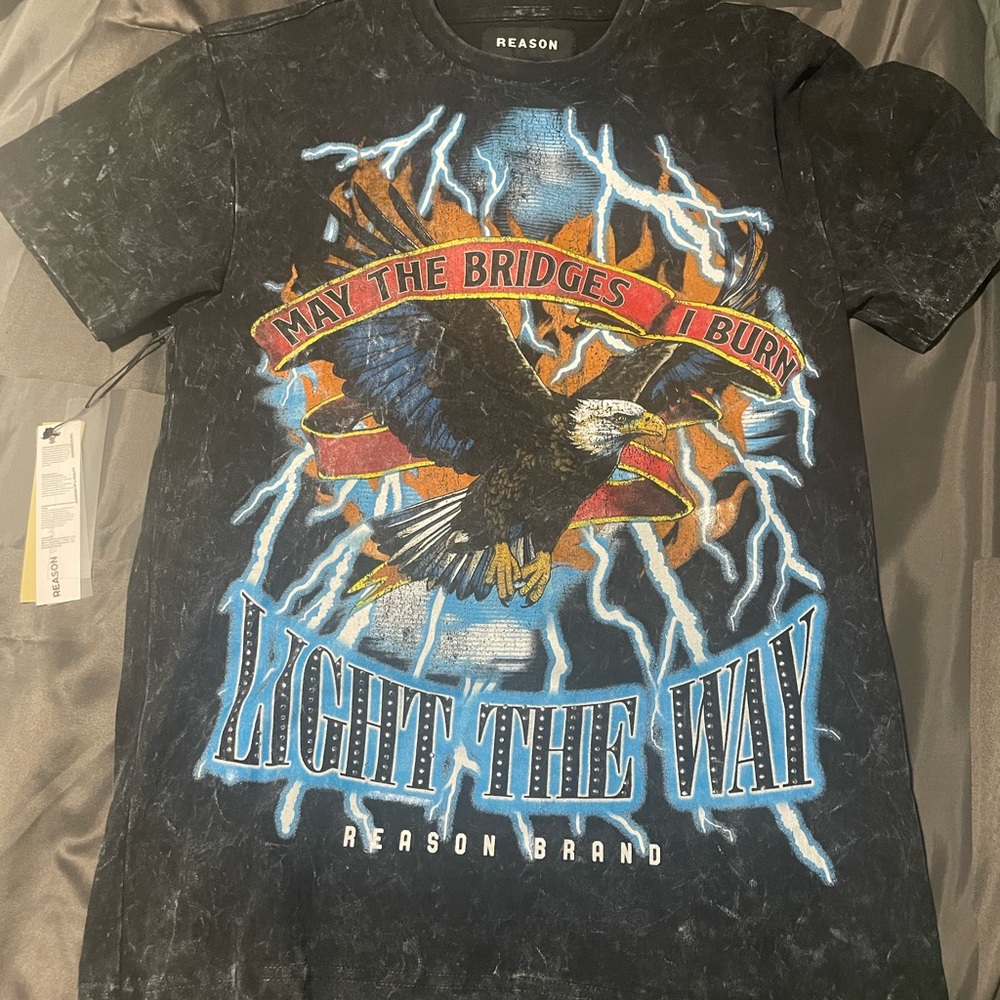 Reason Black T-Shirt with Eagle and Lightning Design